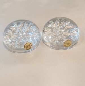 Christmas Glass Snowflake Paper Weights Decor Two Bundle By Cristal France